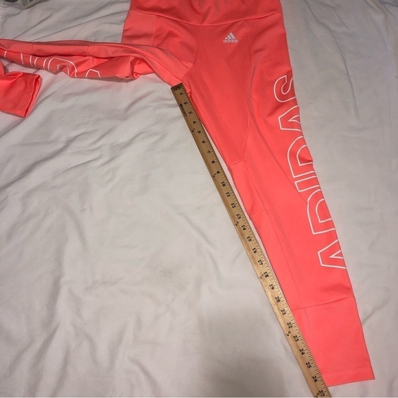 Adidas Leggings Size Medium Orange Coral Graphic Climalite Sporty Spice Active - Picture 8 of 8